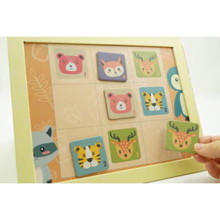 Joc educativ Sudoku cu tablita magnetica, 32 de piese, cartonase cu animale, Verde [10]