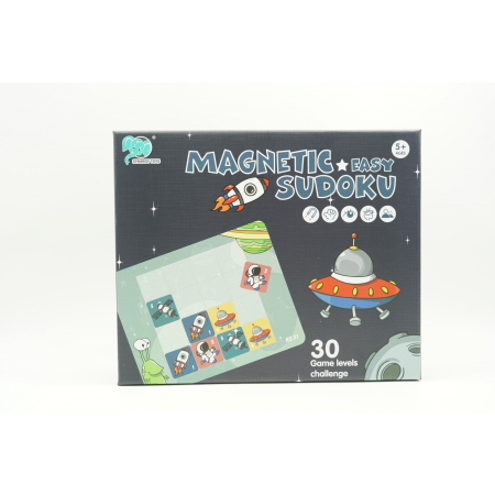 Joc educativ Sudoku cu tablita magnetica, 35 de piese, cartonase spatiu, Albastru [5]
