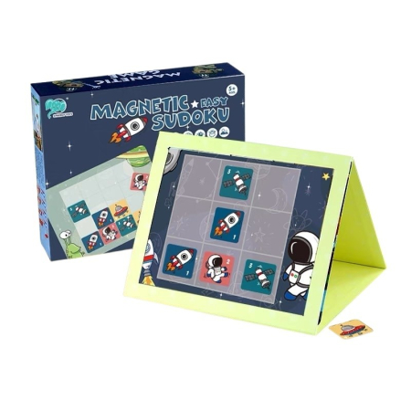 Jucarii educative - Joc educativ Sudoku cu tablita magnetica, 35 de piese, cartonase spatiu, Albastru
