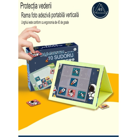 Joc educativ Sudoku cu tablita magnetica, 35 de piese, cartonase spatiu, Albastru [12]