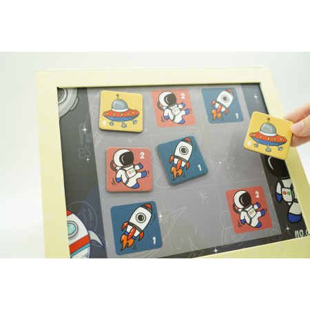 Joc educativ Sudoku cu tablita magnetica, 35 de piese, cartonase spatiu, Albastru [8]