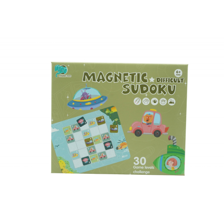 Jucarii educative - Joc educativ Sudoku cu tablita magnetica, 53 de piese, cartonase cu trafic, Verde