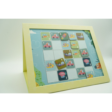 Joc educativ Sudoku cu tablita magnetica, 53 de piese, cartonase cu trafic, Verde [9]