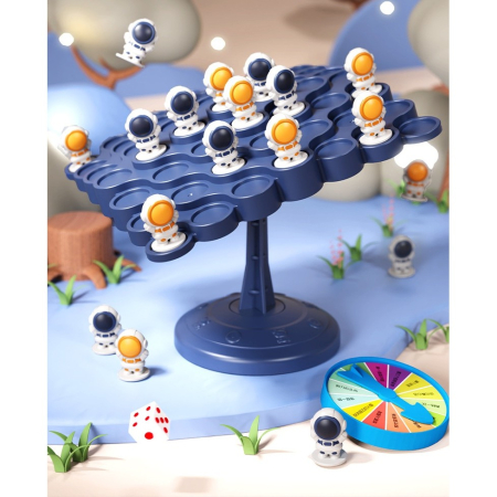 Joc Interactiv, Flippy, Astronauti in Echilibru, +3 Ani, din Plastic, 50 de Pioni, Placa de Echilibru, Roata cu Pedepse, Zar, 14 x 7 x 14 cm, Albastru [4]
