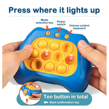 Joc Pop It, Flippy, consola, joc interactiv, antistres, cu baterii, Abs si silicon, Albastru, 12 x 10 x 5.8 cm [5]