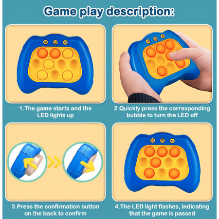 Joc Pop It, Flippy, consola, joc interactiv, antistres, cu baterii, Abs si silicon, Albastru, 12 x 10 x 5.8 cm [3]