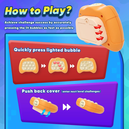 Joc Pop It, Flippy, consola, joc interactiv, antistres, cu baterii, Abs si silicon, Portocaliu, 12 x 10 x 5.8 cm [1]