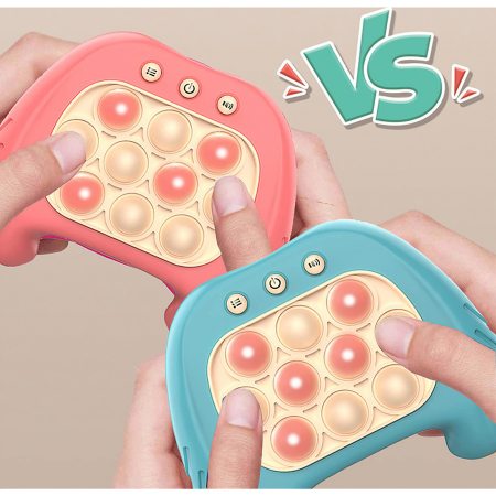 Joc Pop It, Flippy, consola, joc interactiv, antistres, cu baterii, Abs si silicon, Roz, 12 x 10 x 5.8 cm [4]