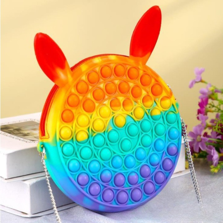 Jucarie antistres din silicon Flippy, Geanta Pop It, Iepuras, 16 cm, Curcubeu [4]