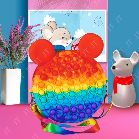 Jucarie antistres din silicon Flippy, Geanta Pop It, Soricel, 16 cm, Curcubeu [2]