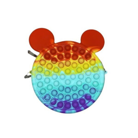 Genti, Portofele, Penare - Jucarie antistres din silicon Flippy, Geanta Pop It, Soricel, 16 cm, Curcubeu