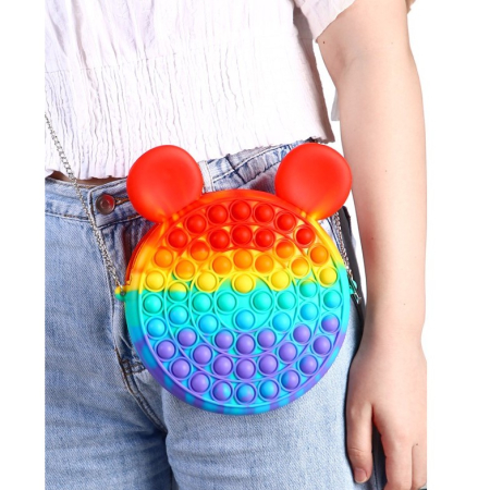 Jucarie antistres din silicon Flippy, Geanta Pop It, Soricel, 16 cm, Curcubeu [4]