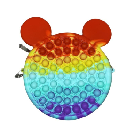 Jucarie antistres din silicon Flippy, Geanta Pop It, Soricel, 16 cm, Curcubeu [1]