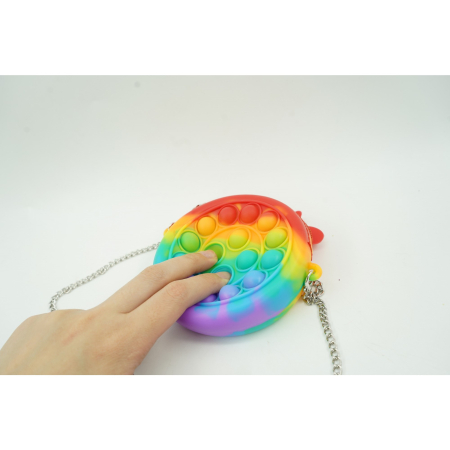 Jucarie antistres din silicon Flippy, Pop it Now and Flip It ,Mini Geanta, Vacuta, 6 cm, Curcubeu [2]