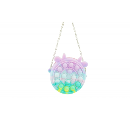 Genti, Portofele, Penare - Jucarie antistres din silicon Flippy, Pop it Now and Flip It ,Mini Geanta, Vacuta, 6 cm, Macarons