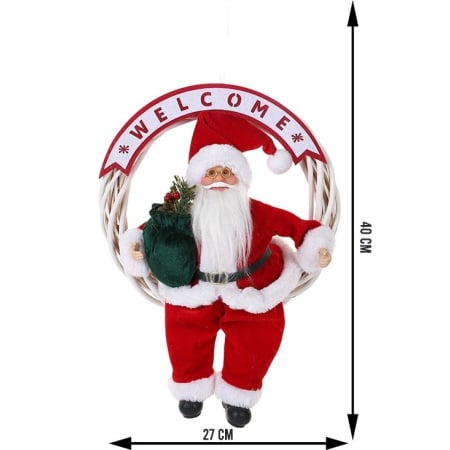 Figurine Decorative Craciun - Jucarie decorativa, Flippy, Mos Craciun, 40 cm x 27 cm, grosime 12 cm, lana, tesatura de plus, poliester, interior/exterior