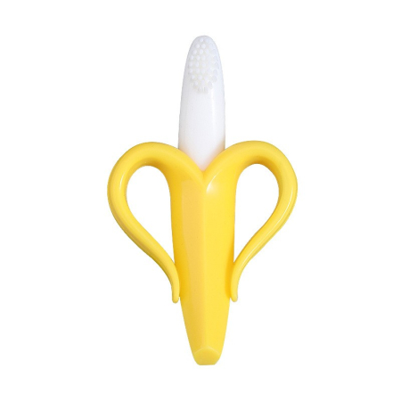 Articole Diverse copii - Jucarie dentitie bebelusi Flippy, banana, cu manere de prindere, material silicon non-toxic, fara miros, 10.5x5.9 cm, galben