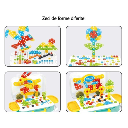 Jucarie educativa pentru copii, Flippy, Set 258 piese, 6 in 1, Valiza cu bormasina, Multicolor [5]