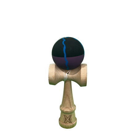 Jucarie Kendama X Originala, Profesionala, Flippy, din Lemn, Rubber Grip, 18 cm, Negru/Mov/Albastru [1]