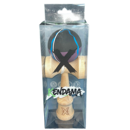 Jucarie Kendama X Originala, Profesionala, Flippy, din Lemn, Rubber Grip, 18 cm, Negru/Mov/Albastru [3]