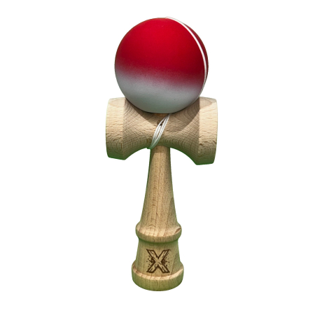Jucarii Copii si Bebe - Jucărie Kendama X Originala, Profesionala, Flippy, din lemn, 18 cm, Joc de Indemanare pentru Copii si Adulti, Gradient Rosu/Alb