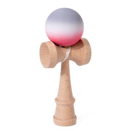 Jucarii Copii si Bebe - Jucarie Interactiva Kendama, Flippy, din Lemn, 18 cm, Joc de Indemanare pentru Copii si Adulti, Model Gradient 9, Rosu/Alb/Gri