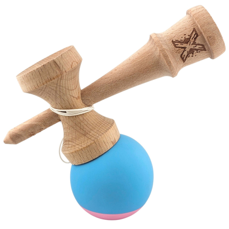 Jucarie Interactiva Kendama Profesionala, Flippy, din Lemn, 18 cm, Joc de Indemanare pentru Copii si Adulti, Bicolor Turcoaz Roz [1]