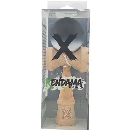 Kendama X Originala, Profesionala, Flippy, din Lemn, Rubber Grip, 18 cm, Negru/Alb [2]