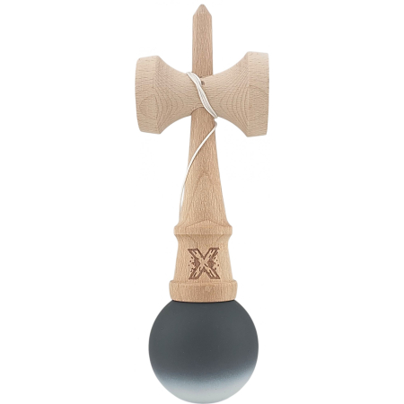 Kendama X Originala, Profesionala, Flippy, din Lemn, Rubber Grip, 18 cm, Negru/Alb [3]