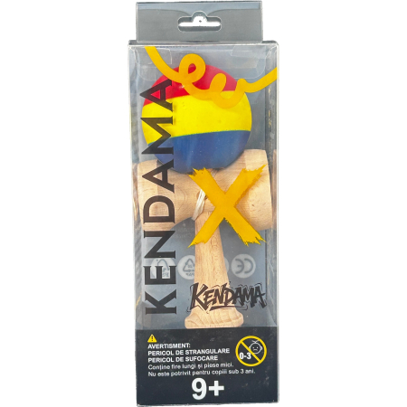 Jucarie Interactiva Kendama Profesionala, Flippy, din Lemn, 18 cm, Joc de Indemanare pentru Copii si Adulti, Multicolor Rosu Galben Albastru inchis [3]