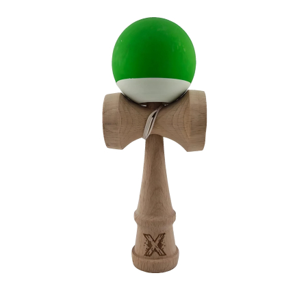 Kendama - Jucarie Kendama X Originala, Profesionala, Flippy, din Lemn, Rubber Grip, 18 cm, Verde/Alb