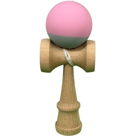 Kendama - Jucarie Interactiva Kendama X Profesionala, Flippy, Lemn cu Bila cu Invelis din Cauciuc, 18 x 6 x 7 cm, pentru Copii si Adulti, Roz / Gri