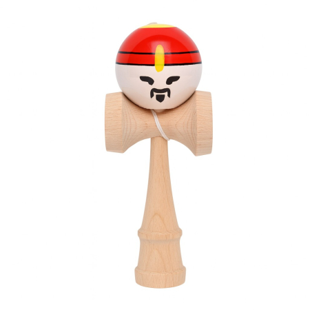 Articole pentru copii - Jucarie Interactiva Kendama Rege, Flippy, din Lemn, 18 cm, Joc de Indemanare pentru Copii si Adulti, Model Bicolor cu Maner Maro, Rosu Alb