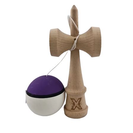 Jucarie Interactiva Kendama Profesionala, Flippy, din Lemn, 18 cm, Joc de Indemanare pentru Copii si Adulti, Multicolor Mov Negru Alb [3]