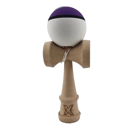 Kendama - Jucarie Interactiva Kendama Profesionala, Flippy, din Lemn, 18 cm, Joc de Indemanare pentru Copii si Adulti, Multicolor Mov Negru Alb