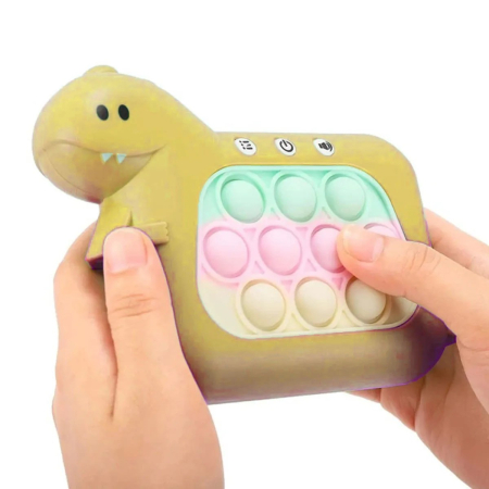 Jucarie Interactiva Pop It Whack A Mole, Flippy, Tip Consola, Anti-Stres, 4 Moduri de Joc, din ABS si Silicon, +3 Ani, Model Dinozaur, Galben [2]