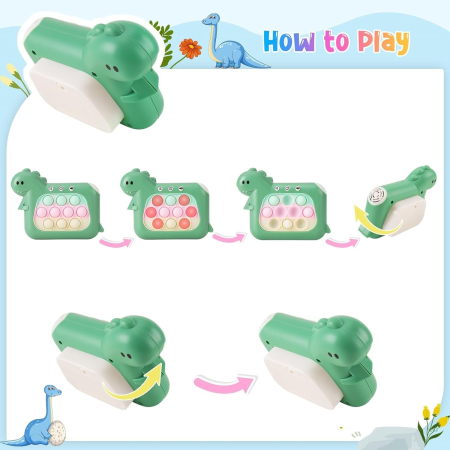 Jucarie Interactiva Pop It Whack A Mole, Flippy, Tip Consola, Anti-Stres, 4 Moduri de Joc, din ABS si Silicon, +3 Ani, Model Dinozaur, Verde [3]