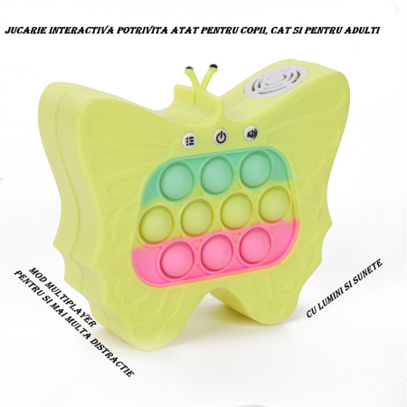 Jucarie Interactiva Tip Consola pentru Copii, Flippy, Diferite Moduri de Joc, 120 Nivele, Material ABS/silicon, cu Nivele, Sunete si Lumini, 12 x 5.5 x 13.5 cm cm, Model Fluture, Galben [3]