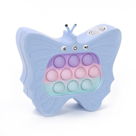 Jucarie Interactiva Tip Consola pentru Copii, Flippy, Diferite Moduri de Joc, 120 Nivele, Material ABS/silicon, Sunete si Lumini, 12 x 5.5 x 13.5 cm cm, Model Fluture, Albastru Deschis [1]