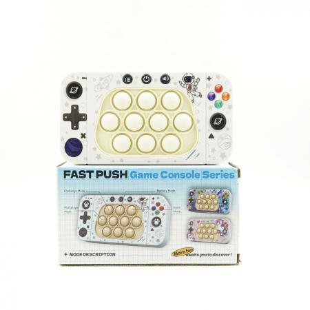 Jucarie interactiva tip consola pentru copii Flippy, speed push whack-a-mole, joc de viteza pop it, material ABS/silicon, cu nivele, sunete si lumini, 15.5 x 7.6 x 5.3 cm, model astronaut, alb [2]