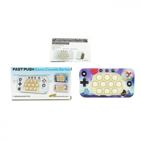 Jucarie interactiva tip consola pentru copii Flippy, speed push whack-a-mole, joc de viteza pop it, material ABS/silicon, cu nivele, sunete si lumini, 15.5 x 7.6 x 5.3 cm, model spatiu, multicolor [1]