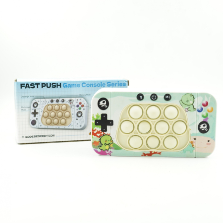 Jucarie interactiva tip consola pentru copii Flippy, speed push whack-a-mole, joc de viteza pop it, material ABS/silicon, cu nivele, sunete si lumini, 15.5 x 7.6 x 5.3 cm, model dinozaur, verde [3]