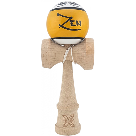 Articole pentru copii - Kendama X Originala, Profesionala, Zen, Flippy, din Lemn, Super Sticky, 18 cm, Auriu/Alb/Negu
