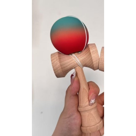 Jucarie Interactiva Kendama, Flippy, din Lemn, 18 cm, Joc de Indemanare pentru Copii si Adulti, Model Gradient 6, Rosu/Verde [1]