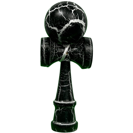 Jucarii Copii si Bebe - Jucarie Kendama Profesionala, Flippy, Kendama Cracked, din Lemn – 18 cm, Joc Interactiv de Indemanare pentru copii si adulti, Negru Alb