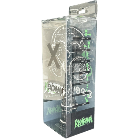 Kendama X Originala,  Profesionala, Flippy, Cracked, din Lemn, 18 cm,  Negru Alb [2]