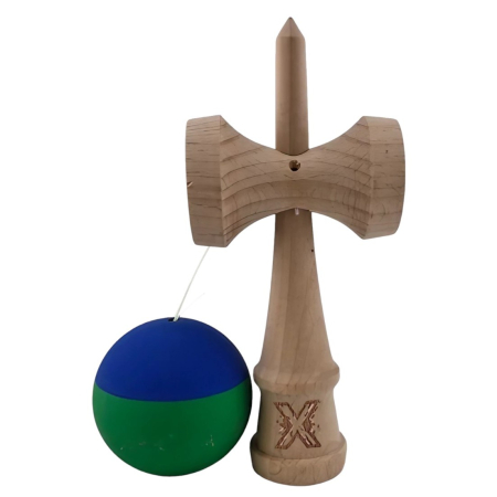 Jucarie Kendama X Originala, Profesionala, Flippy, din Lemn, Rubber Grip, 18 cm, Albastru/Verde [3]