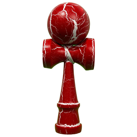 Jucarii Copii si Bebe - Jucarie Kendama Profesionala, Flippy, Kendama Cracked, din Lemn – 18 cm, Joc Interactiv de Indemanare pentru copii si adulti, Rosu aprins Alb