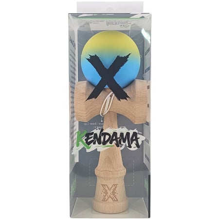 Kendama X Originala, Profesionala, Flippy, 18 cm, Profesionala, +9 Ani, din Lemn, Gradient Galben/Albastru [2]