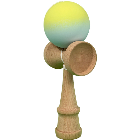 Jucarii pentru Copii - Jucarie Kendama X Originala, Profesionala, Flippy, din Lemn, Rubber Grip, 18 cm, Gradient Galben/Verde